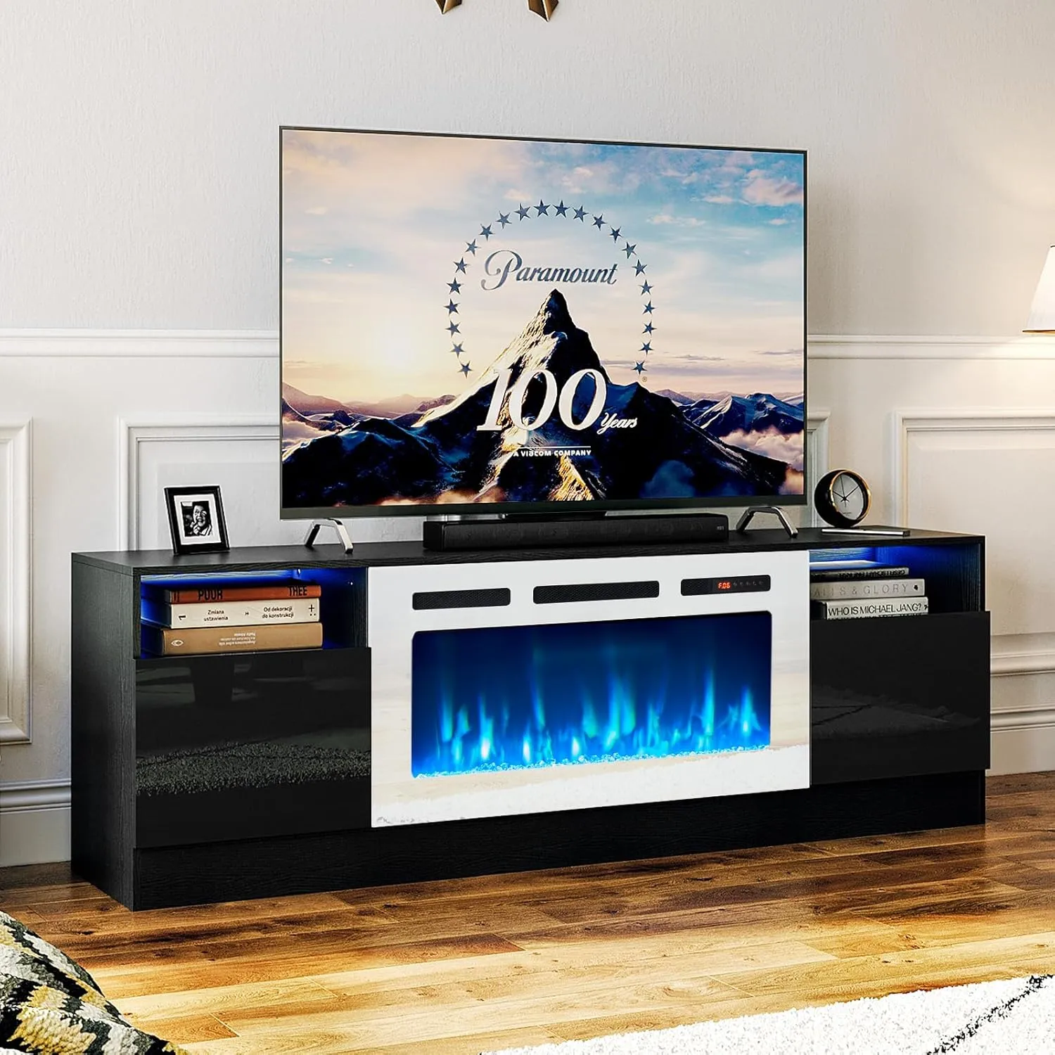 70"/80" Wood Texture Fireplace TV Stand with Storage Cabinet