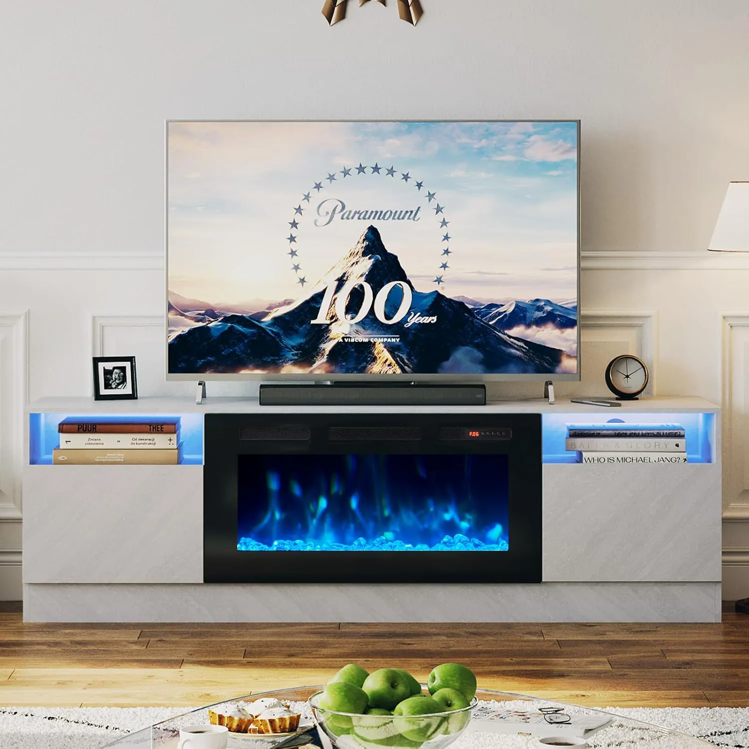 70"/80" Wood Texture Fireplace TV Stand with Storage Cabinet