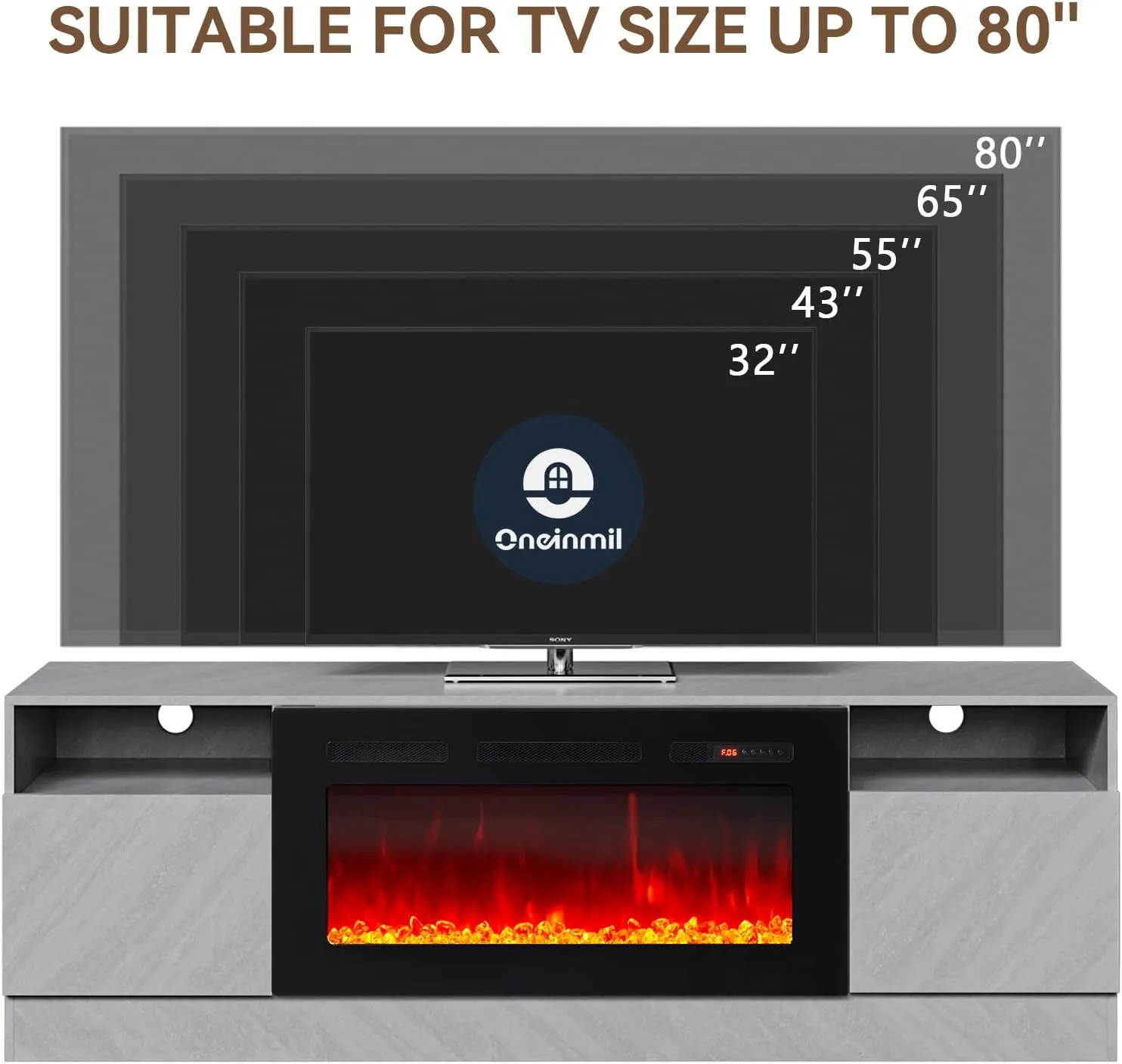 70"/80" Wood Texture Fireplace TV Stand with Storage Cabinet