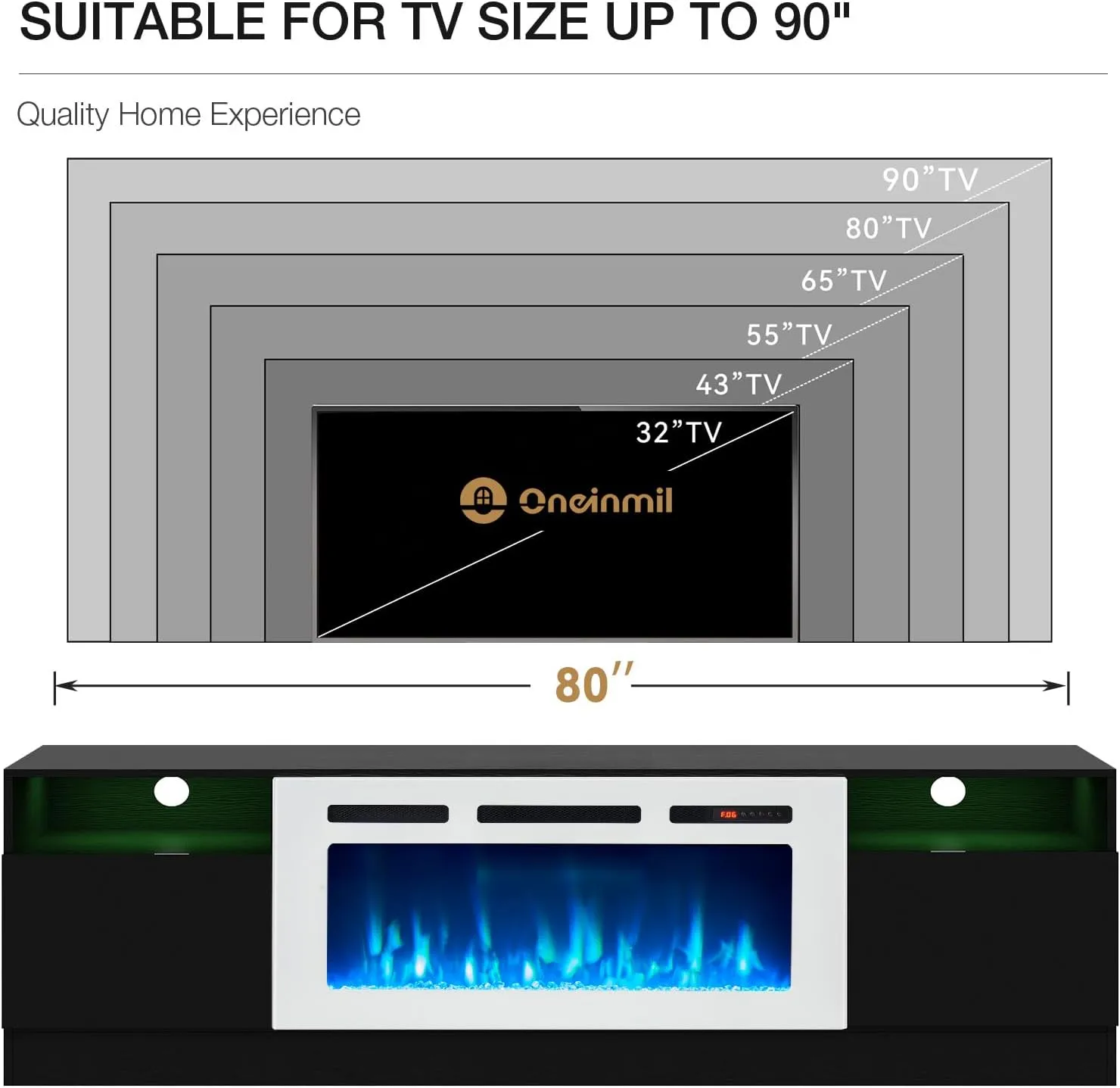 70"/80" Wood Texture Fireplace TV Stand with Storage Cabinet