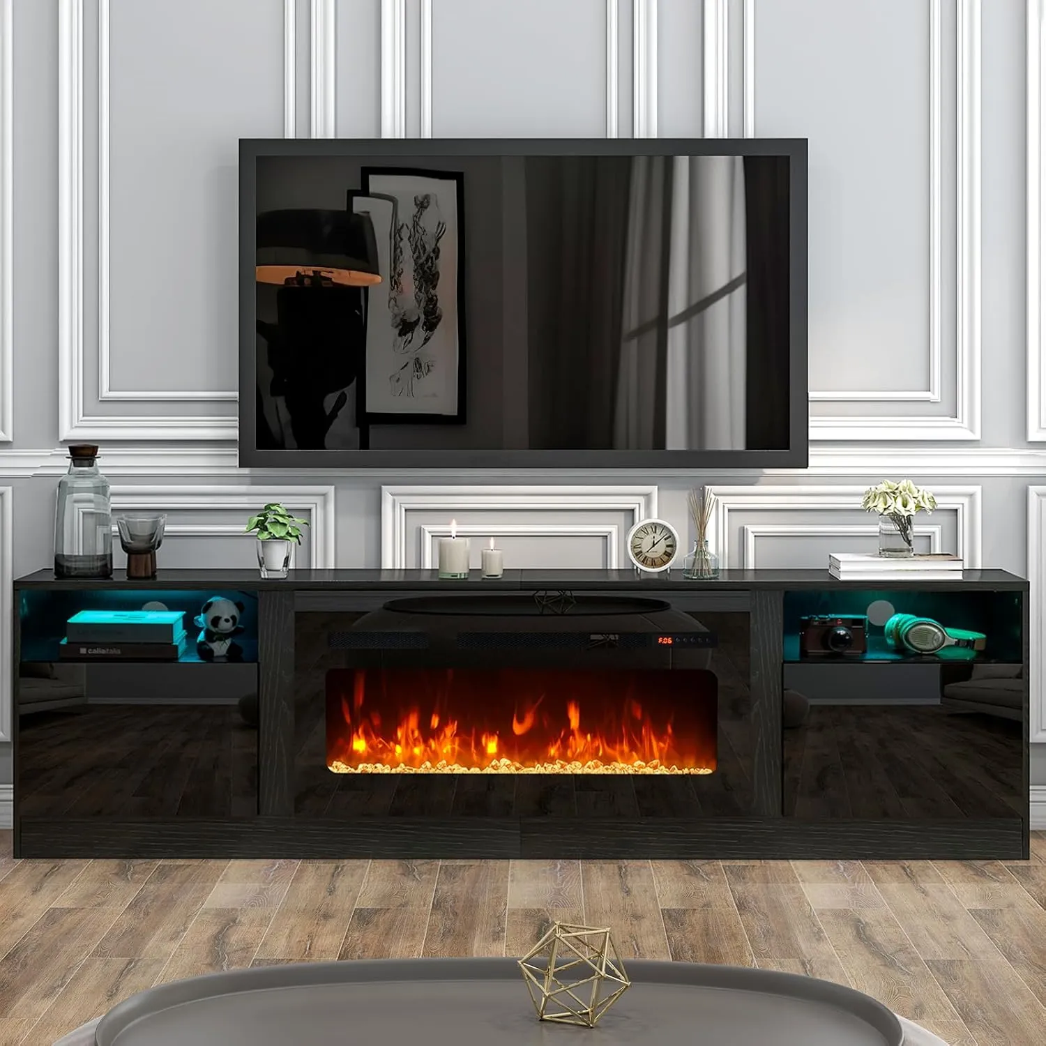 70"/80" Wood Texture Fireplace TV Stand with Storage Cabinet