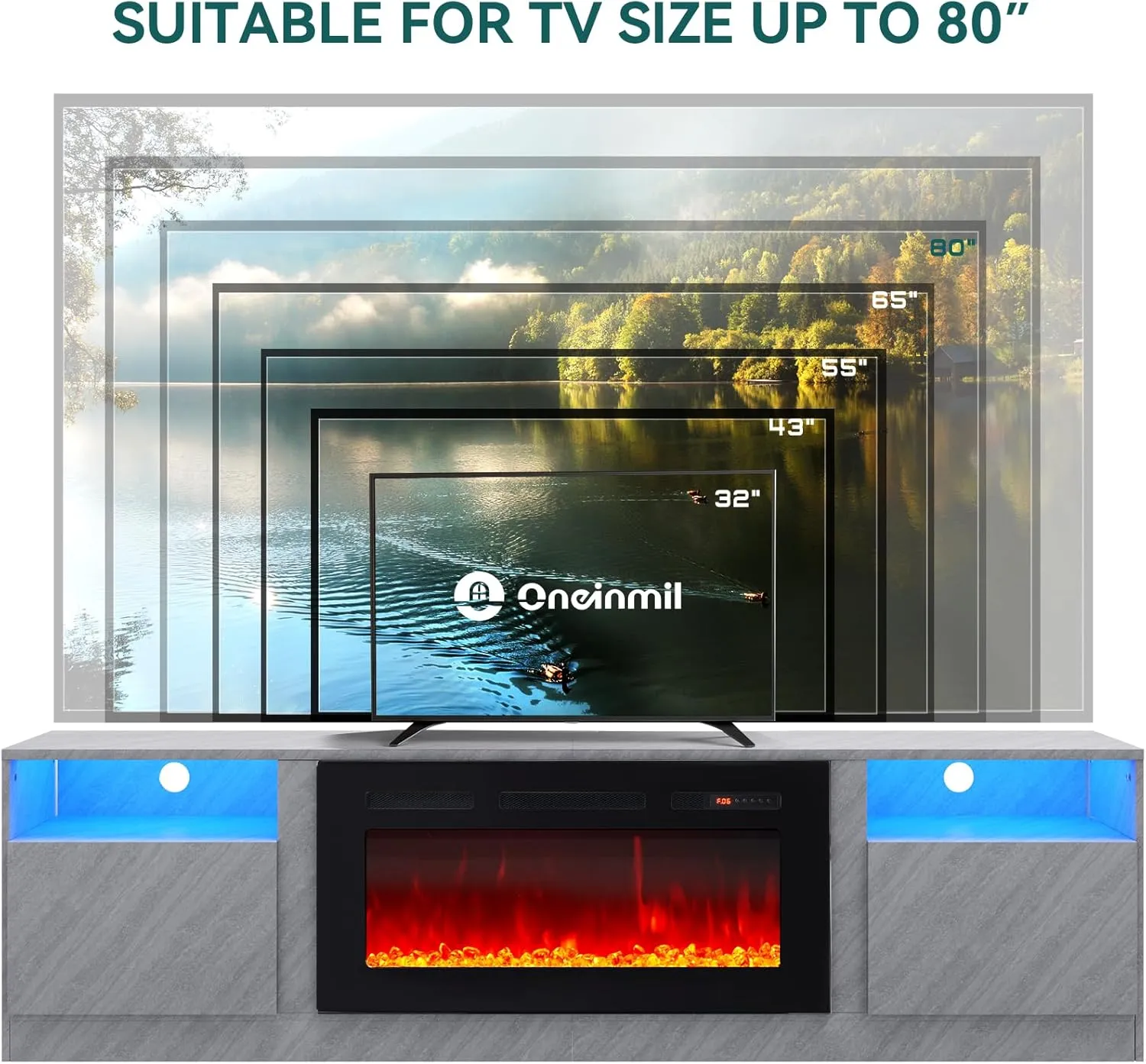 70"/80" Wood Texture Fireplace TV Stand with Storage Cabinet