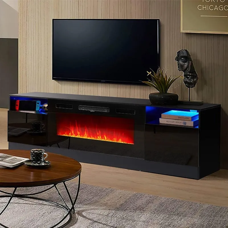 70"/80" Wood Texture Fireplace TV Stand with Storage Cabinet