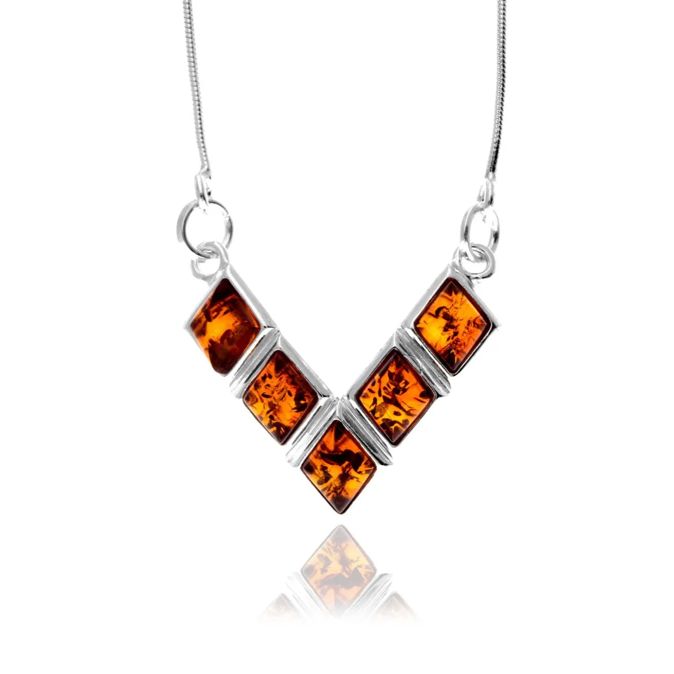 925 Sterling Silver & Genuine Cognac Baltic Amber Classic Necklace - 6140