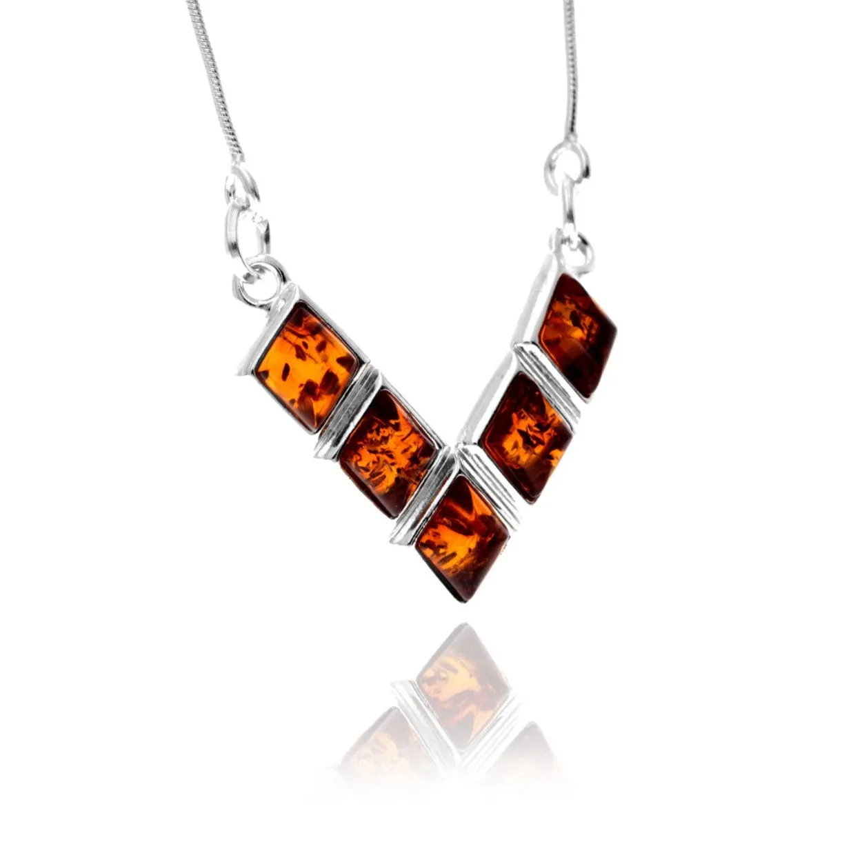 925 Sterling Silver & Genuine Cognac Baltic Amber Classic Necklace - 6140