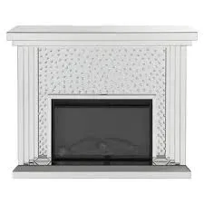 Acme Furniture Nysa Fireplace in Mirrored & Faux Crystals 90204