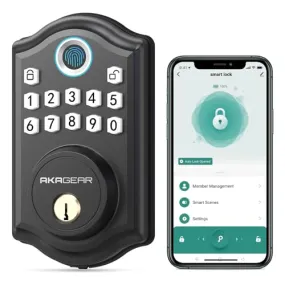 AkaGear Keyless Entry Door Lock with APP Control - Fingerprint Deadbolt Door Lock, Electronic Keypad Lock, Smart Locks for Front Door, Auto-Lock & One Touch Locking with Bluetooth - Matte Black