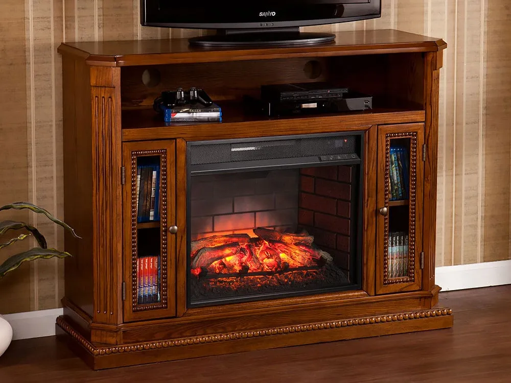 Atkinson Infrared Electric Fireplace Media Console in Rich Brown Oak