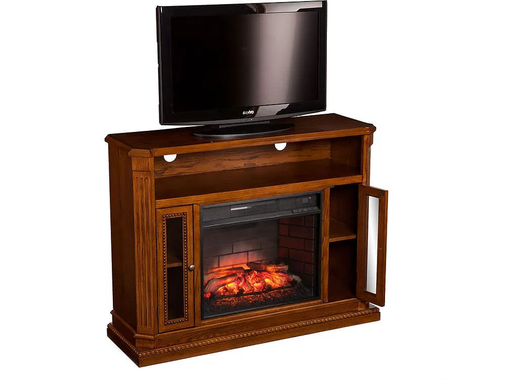 Atkinson Infrared Electric Fireplace Media Console in Rich Brown Oak