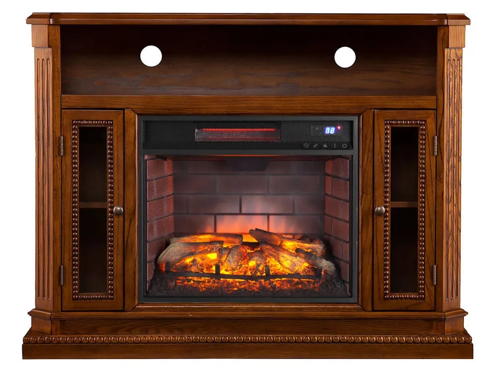 Atkinson Infrared Electric Fireplace Media Console in Rich Brown Oak