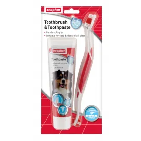 Beaphar Double-Ended Toothbrush & Toothpaste Pack for Dogs