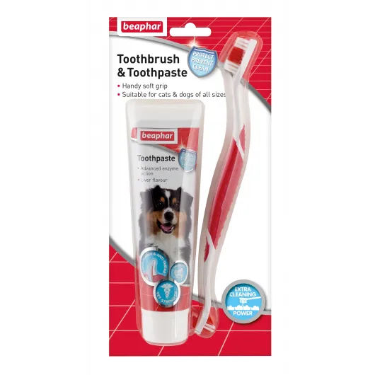 Beaphar Double-Ended Toothbrush & Toothpaste Pack for Dogs