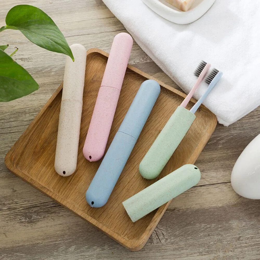 Biodegradable Wheat Straw Bioplastic Toothbrush with Portable Storage Box