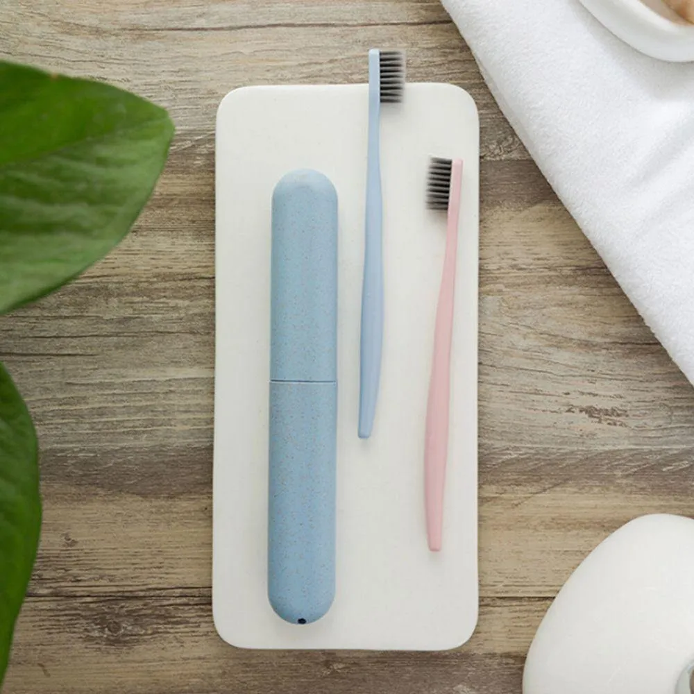 Biodegradable Wheat Straw Bioplastic Toothbrush with Portable Storage Box