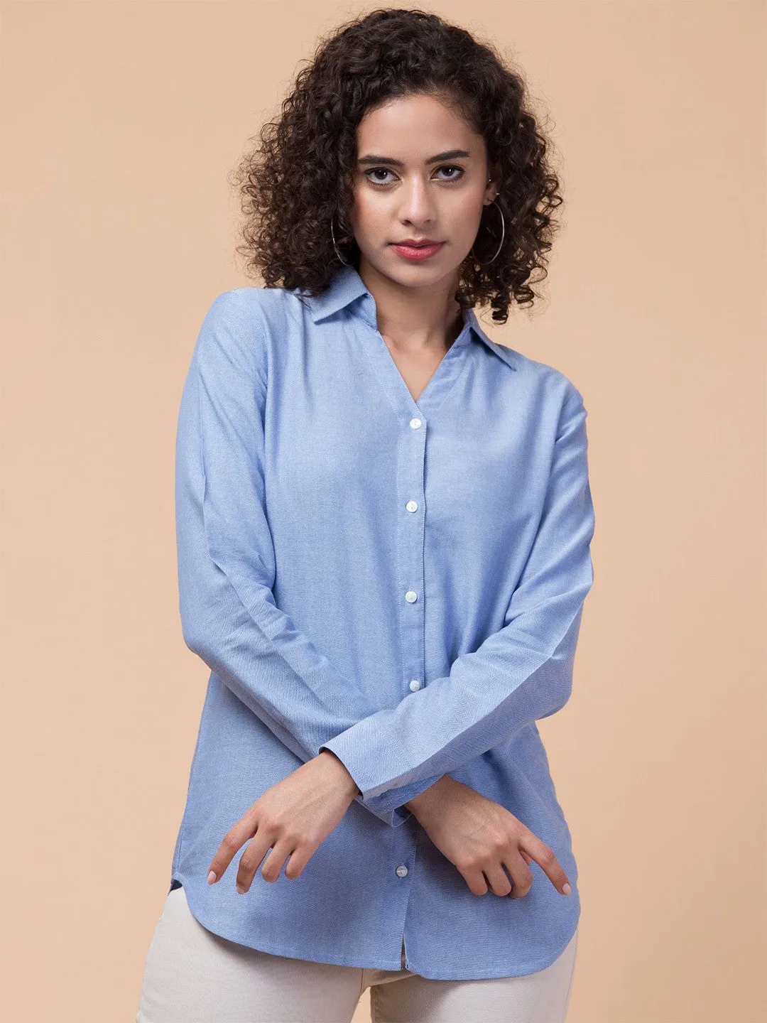 Blue Solid Relaxed Shirt