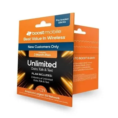 Boost Mobile Preloaded SIM Card Unlimited Data 3 Month