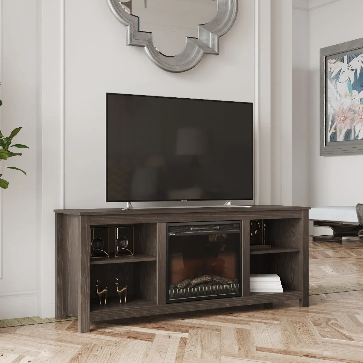 Brenna 64" TV Stand Fireplace with Remote Control and Timer