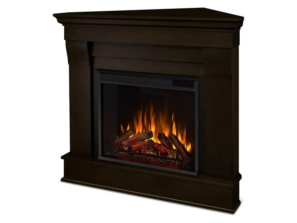 Chateau Corner Electric Fireplace Mantel Package in Dark Walnut