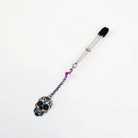 Clit Clamp with Sugar Skull Dangle. Tweezer Clitoral Clamp. Submissive, MATURE, BDSM