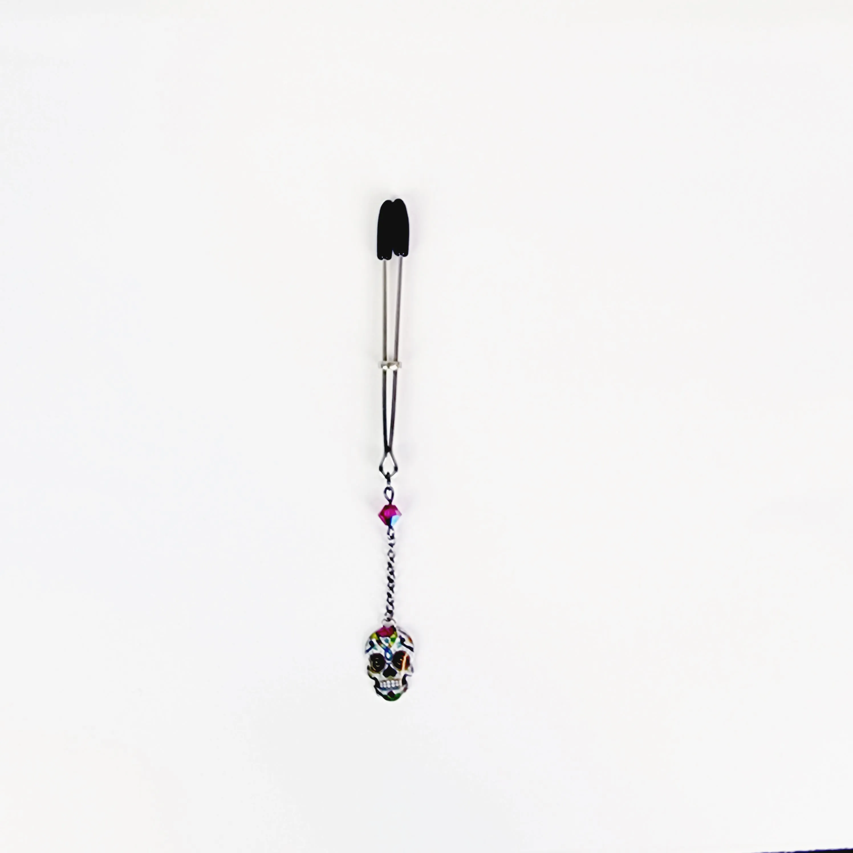 Clit Clamp with Sugar Skull Dangle. Tweezer Clitoral Clamp. Submissive, MATURE, BDSM