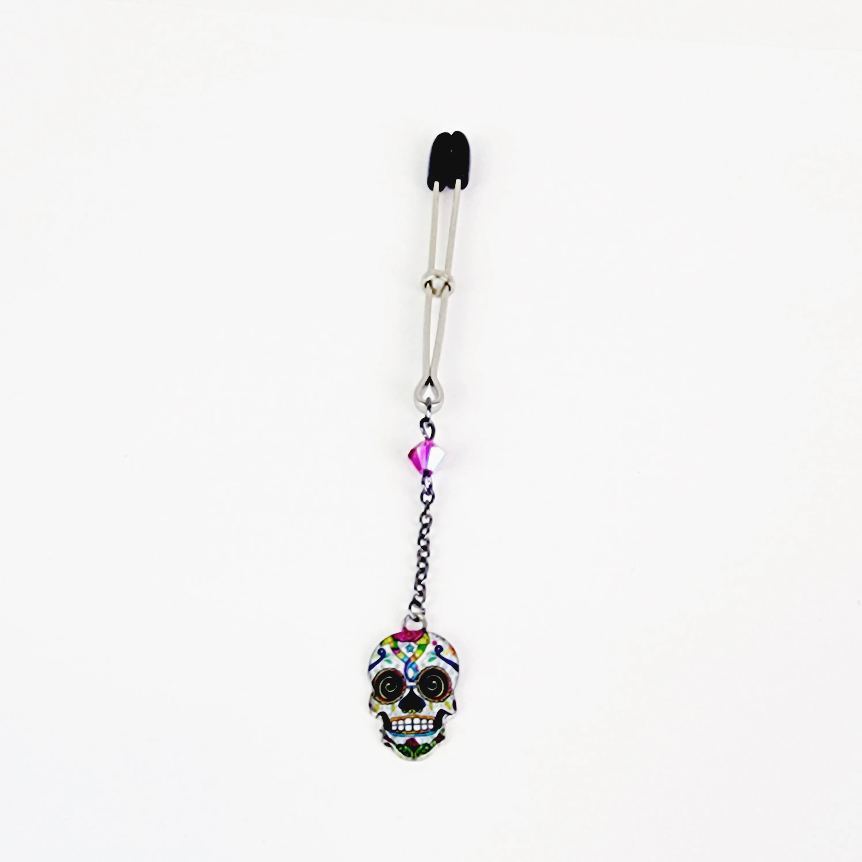 Clit Clamp with Sugar Skull Dangle. Tweezer Clitoral Clamp. Submissive, MATURE, BDSM