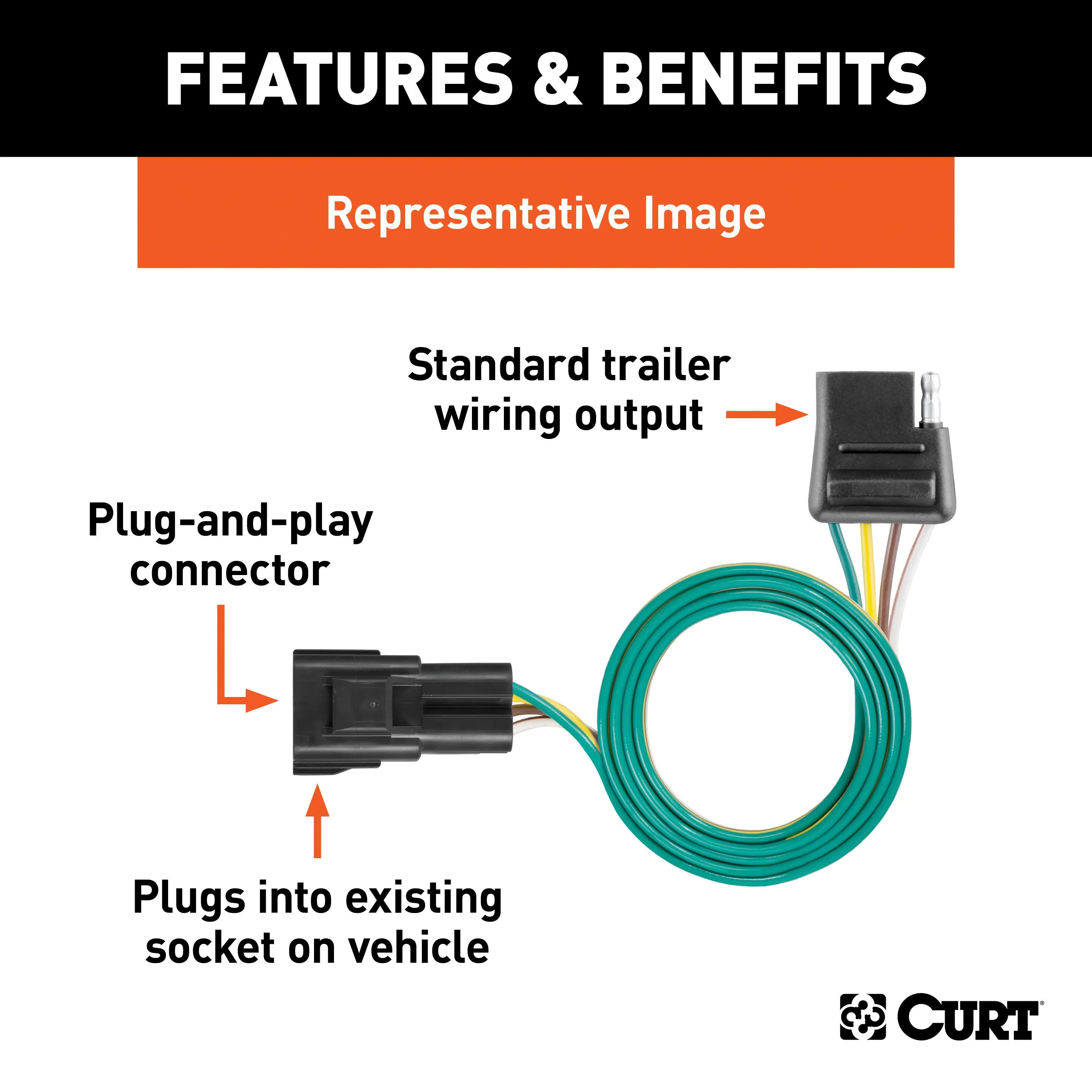 CURT 55240 Custom 4-Flat; Select Express; Savana 1500; 2500; 3500; OEM Tow Package Required