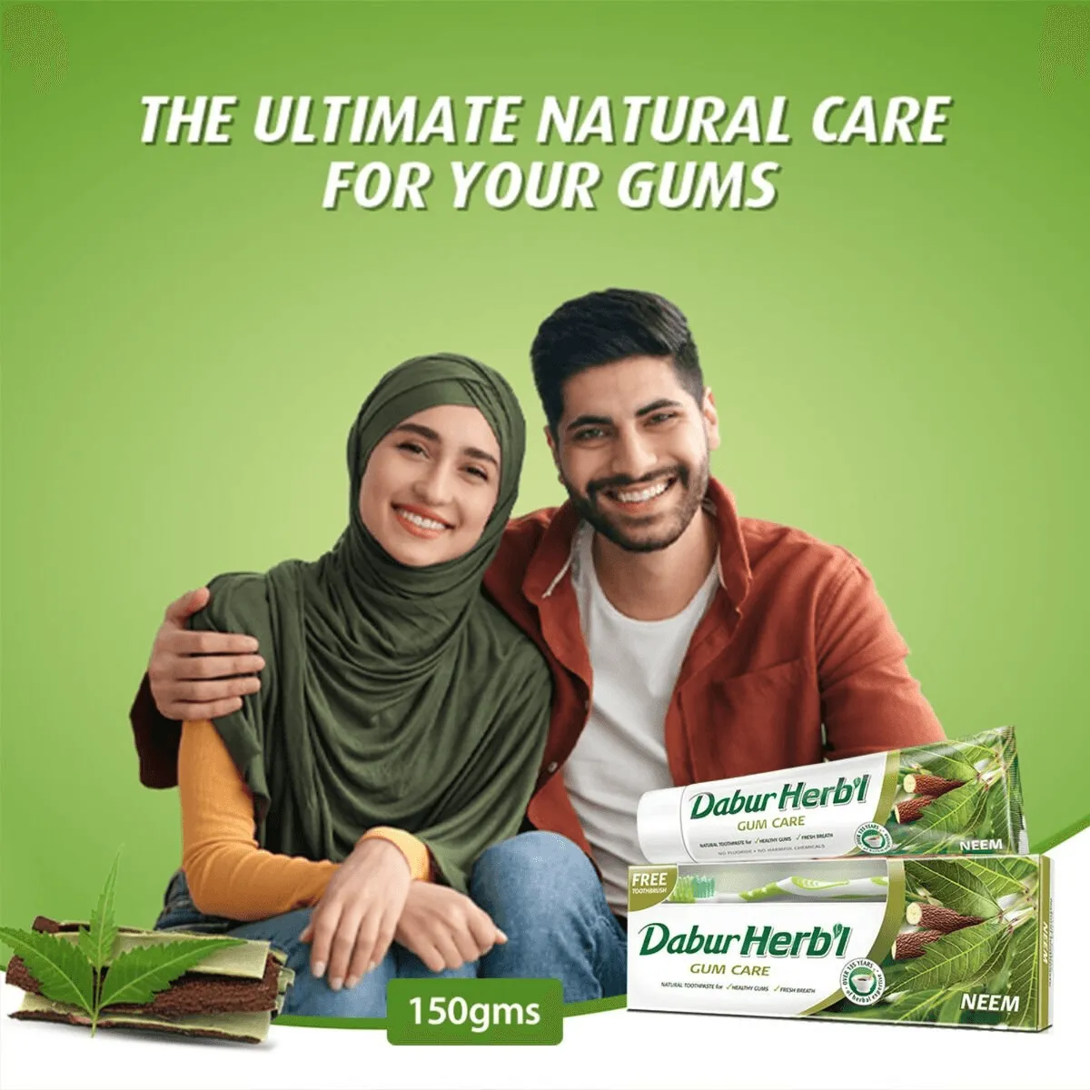 Dabur Herbal Neem Toothpaste With Tooth Brush Free - 150g