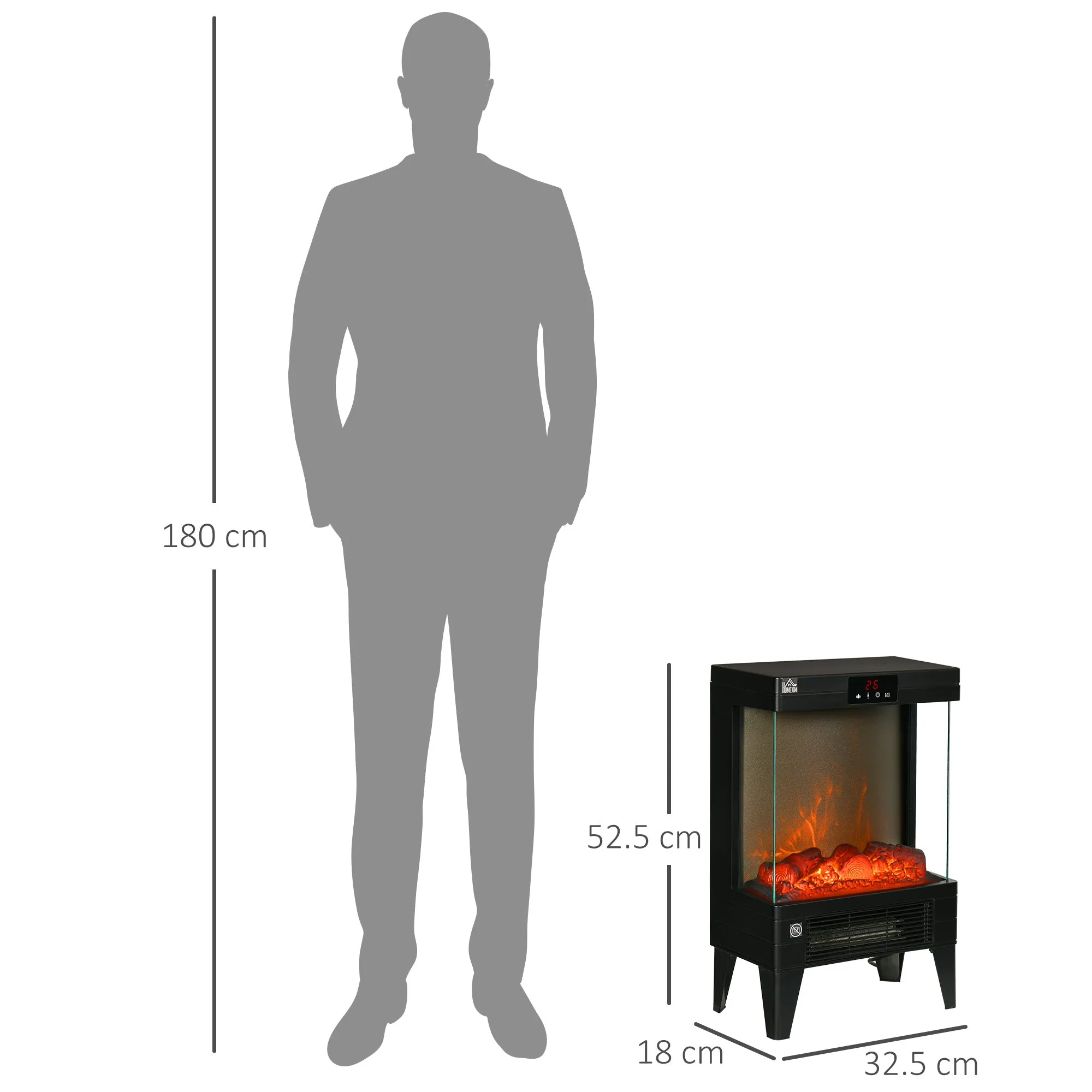 Electric Fireplace Heater, Freestanding 750W/1500W Fireplace, w/ LED Screen, Remote included Quiet Heater Ideal for 25m¬≤ Indoor Use, Black