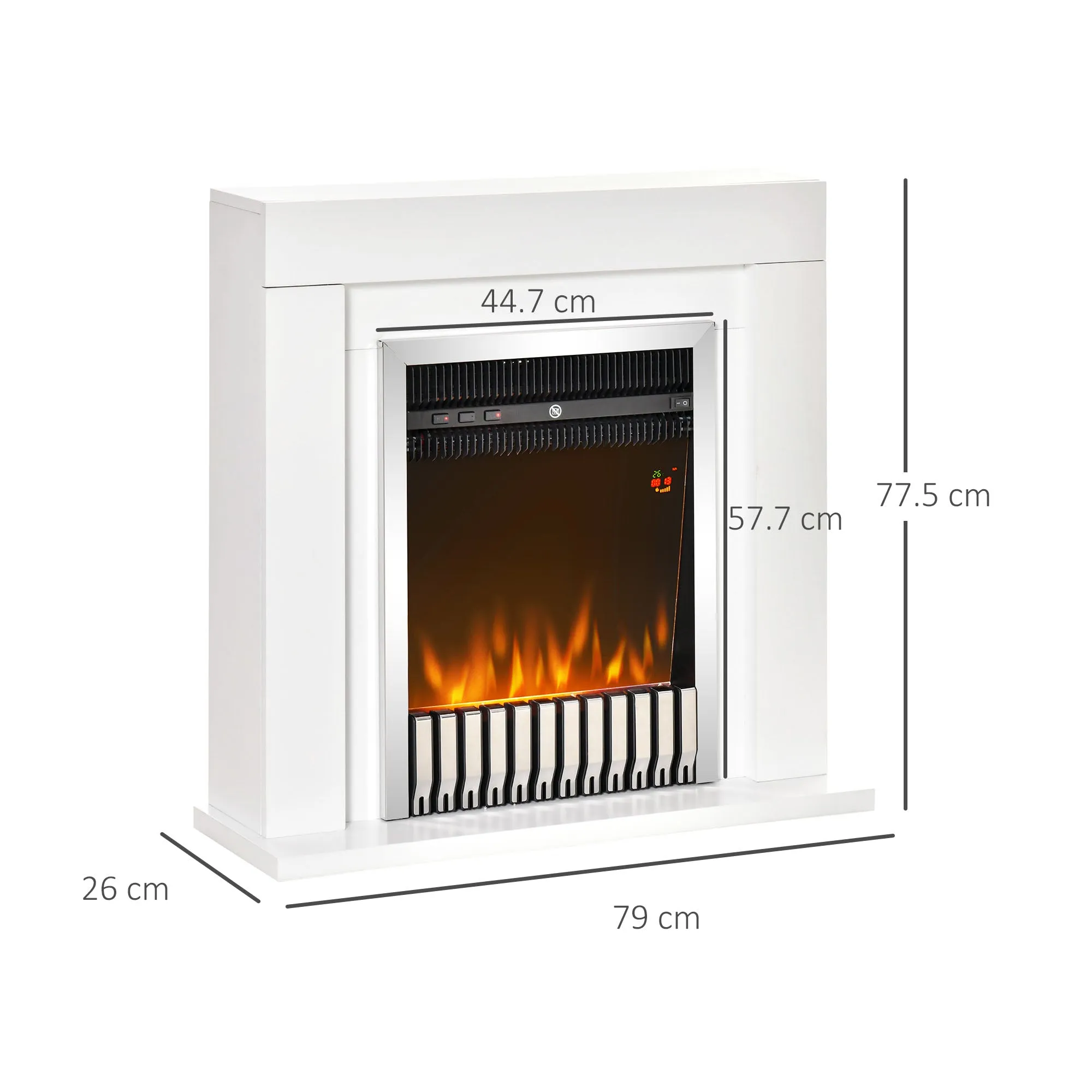 Electric Fireplace Suite with Remote Control, Freestanding Fireplace Heater with Flame Effect, 1kW/2kW, Overheat Protection, White