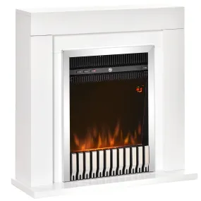 Electric Fireplace Suite with Remote Control, Freestanding Fireplace Heater with Flame Effect, 1kW/2kW, Overheat Protection, White