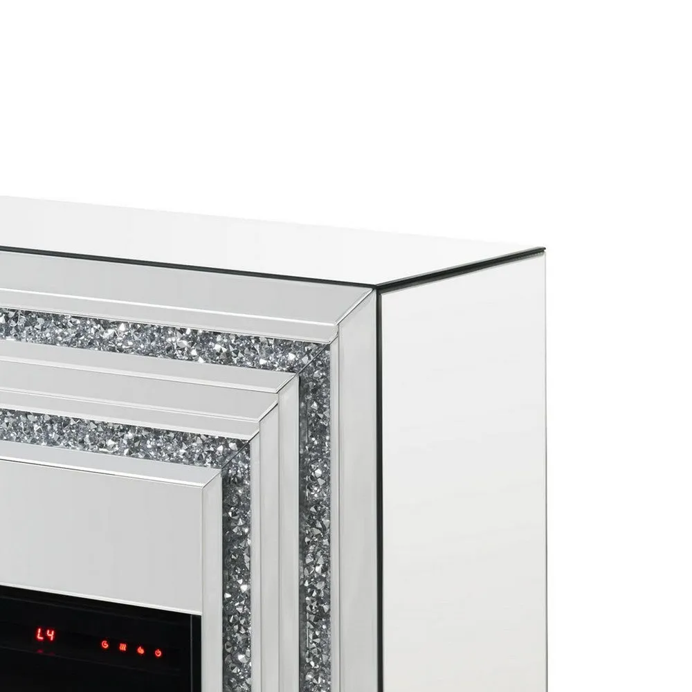 Electric Fireplace with Mirror Panel Framing and Faux Crystals Inlay,Silver By Casagear Home