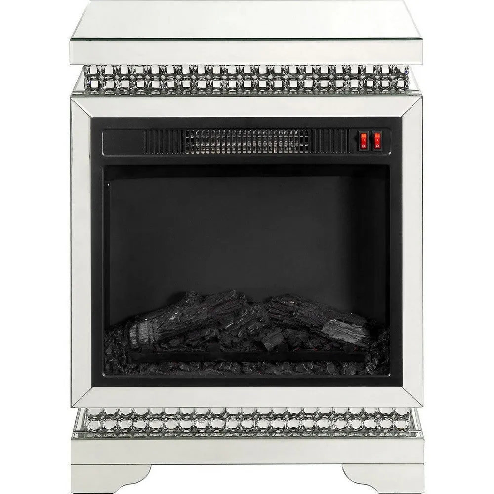 Electric Fireplace with Mirror Panel Framing and Faux Diamonds, Silver By Casagear Home