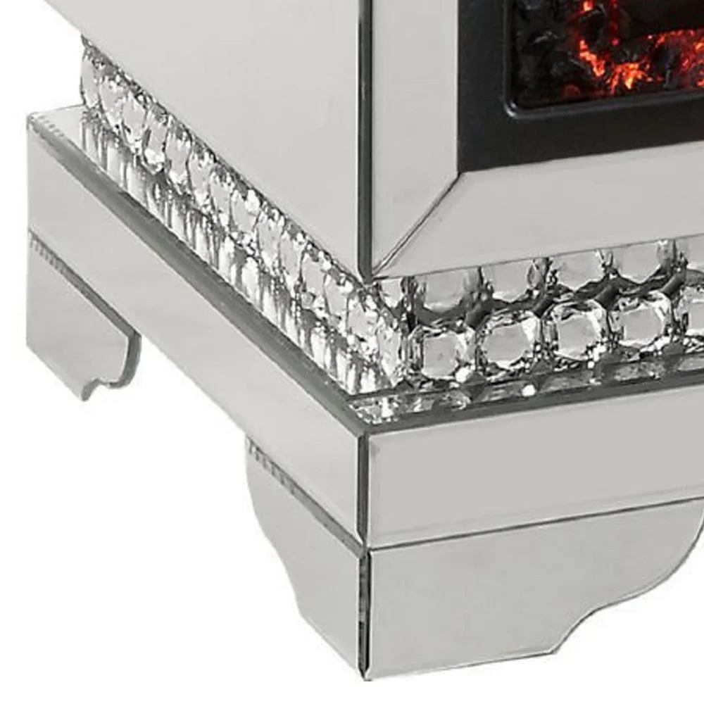 Electric Fireplace with Mirror Panel Framing and Faux Diamonds, Silver By Casagear Home