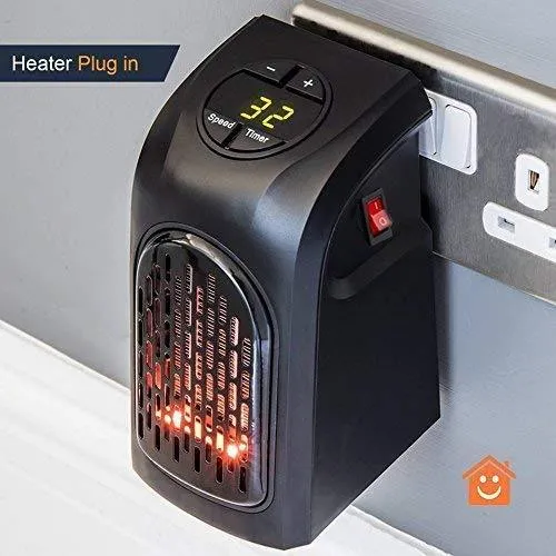 Electric Room Heater Compact Plug-in Wall Outlet Space Heater 400Watts Handy Air Warmer Blower Adjustable Timer Digital Display