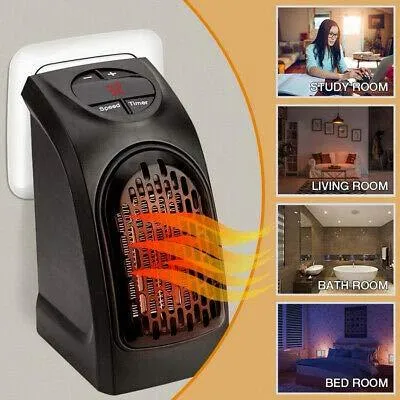 Electric Room Heater Compact Plug-in Wall Outlet Space Heater 400Watts Handy Air Warmer Blower Adjustable Timer Digital Display