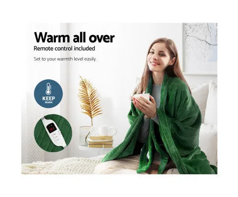 Electric Throw Rug Heated Blanket Washable Snuggle Flannel Winter Green