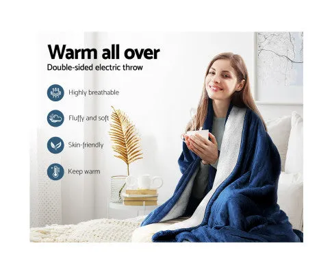 Electric Throw Rug Heated Blanket Washable Snuggle Flannel Winter Navy