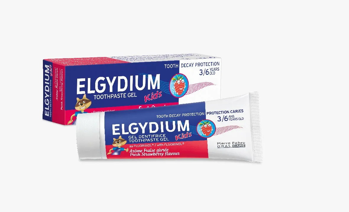 Elgydium Kids Fresh Strawberry 50ml Toothpaste (3-6 Years) 1000ppm F- (Paraben Free) - FOC Elgydium Toothpaste travel size 7ml with every 4 tubes ordered Exp: 08/23