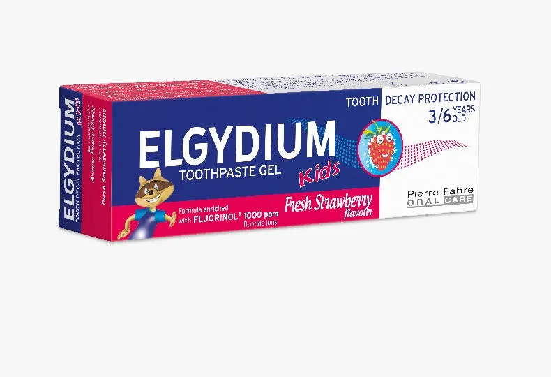 Elgydium Kids Fresh Strawberry 50ml Toothpaste (3-6 Years) 1000ppm F- (Paraben Free) - FOC Elgydium Toothpaste travel size 7ml with every 4 tubes ordered Exp: 08/23