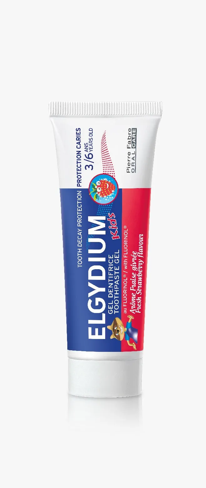 Elgydium Kids Fresh Strawberry 50ml Toothpaste (3-6 Years) 1000ppm F- (Paraben Free) - FOC Elgydium Toothpaste travel size 7ml with every 4 tubes ordered Exp: 08/23