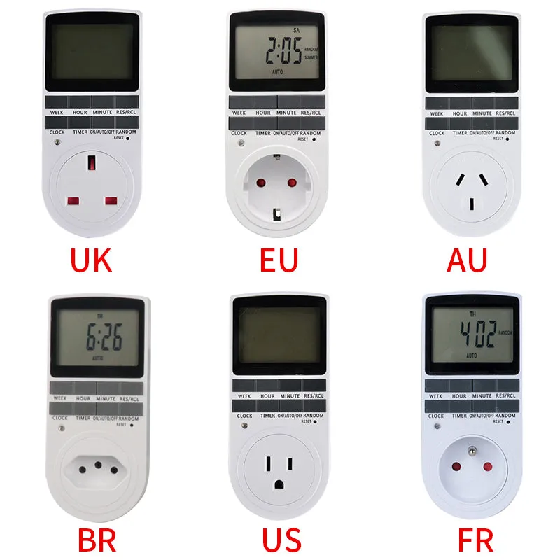 EU Electronic Digital Timer Switch US FR BR Plug Kitchen Timer Socket Outlet 230V 110V 7 Day 12/24 Hour Programmable Timing