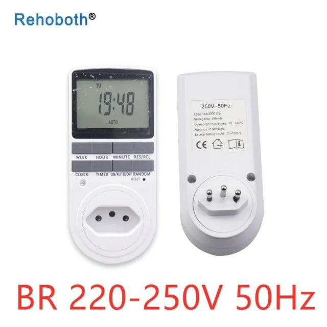 EU Electronic Digital Timer Switch US FR BR Plug Kitchen Timer Socket Outlet 230V 110V 7 Day 12/24 Hour Programmable Timing