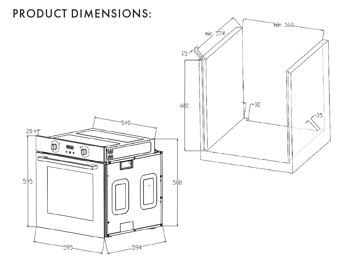 Euro Appliances EO6082BX 60cm Black & Stainless Steel Electric Oven - Ex Display Discount