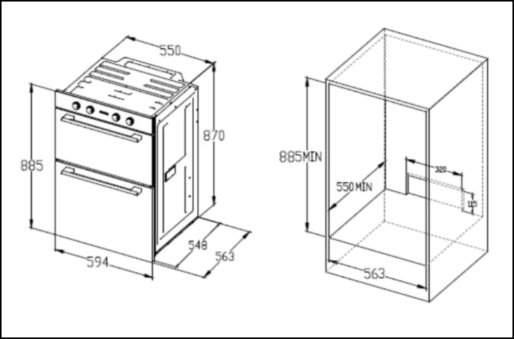 Euro Appliances EO8060DBK Black Glass Electric Multifunction Duo Wall Oven - Special Order