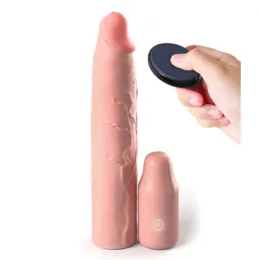 Fantasy 9 Inch Vibrating Silicone Penis Extension with Remote Control - Vanilla