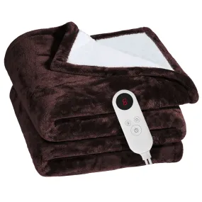 Flannel Heated Throw Blanket - 6 Heat Settings, Auto Off, Washable - Ideal for Home & Office - 59x50in - Black - 152 x 127cm