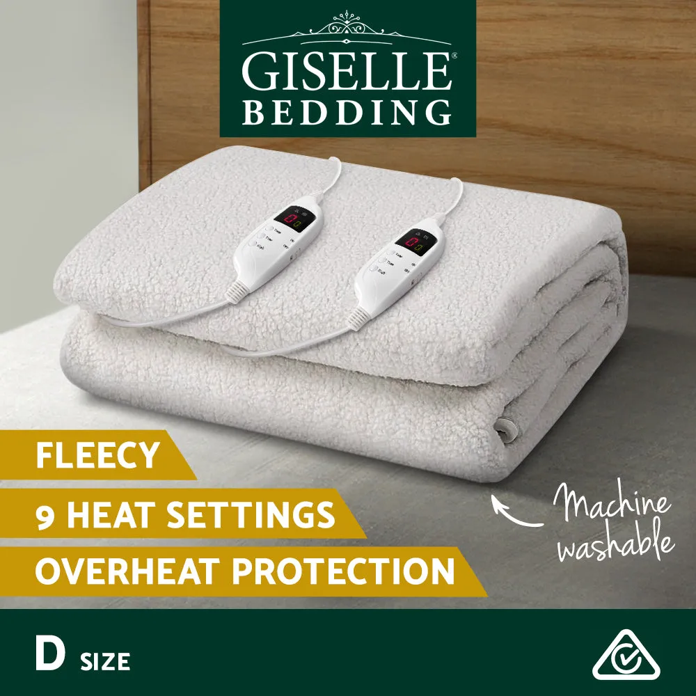 Fleecy Double Size Electric Blanket w/ 9 Temps, 12H Timer - Giselle