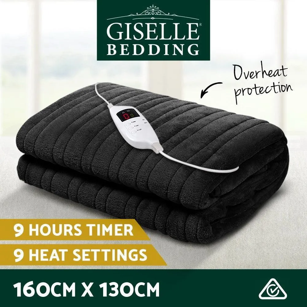 Giselle Bedding Heated Electric Throw Rug Fleece Sunggle Blanket Washable Charcoal