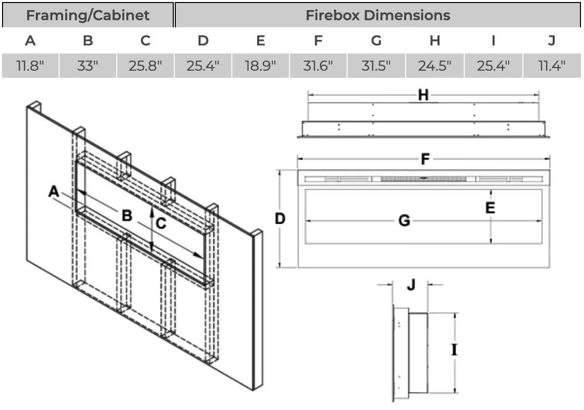 GreatCo 34-In Electric Fireplace Insert w/ Arch Rectangular Front