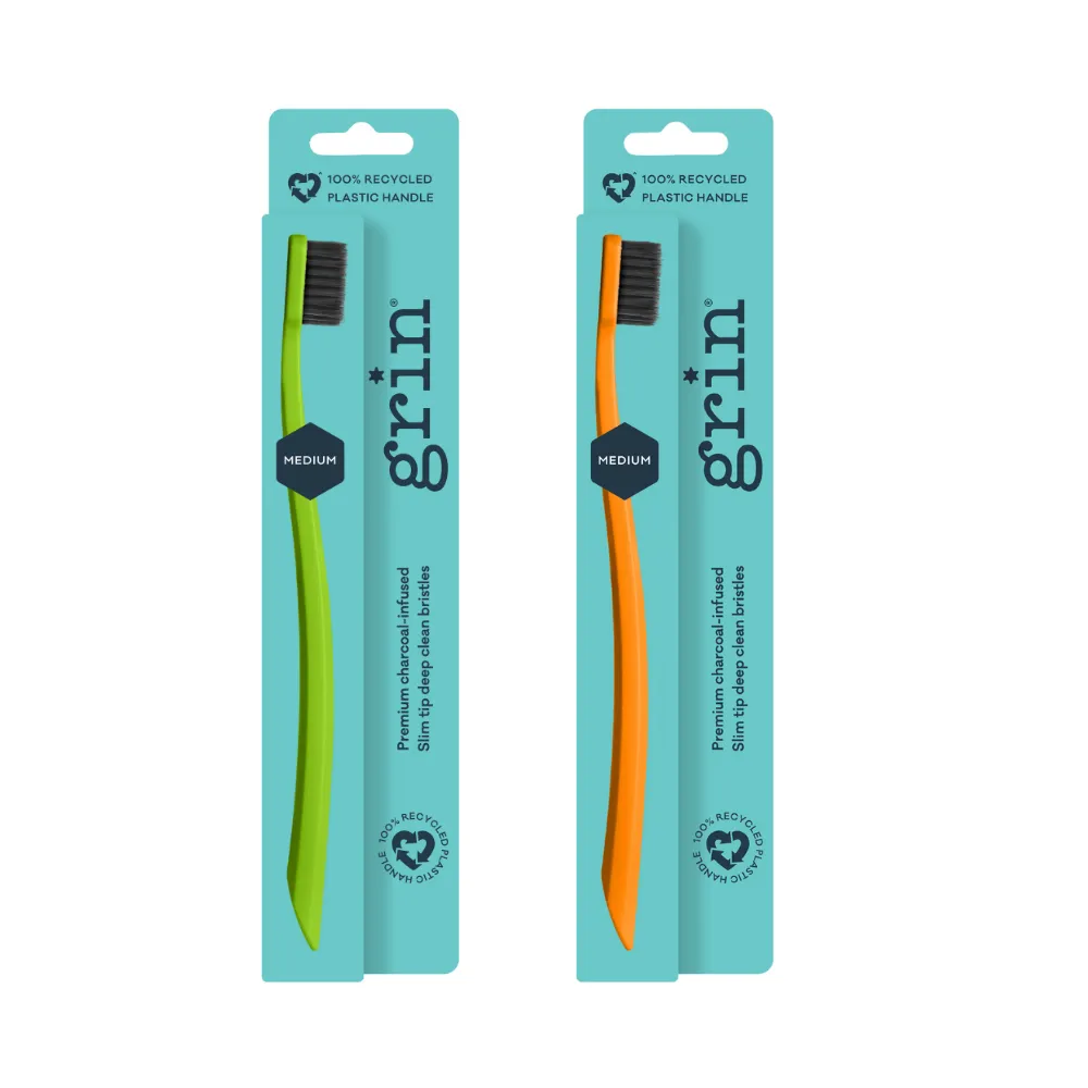 Grin 100% Recycled Toothbrush Mixed Lime & Orange (Medium)